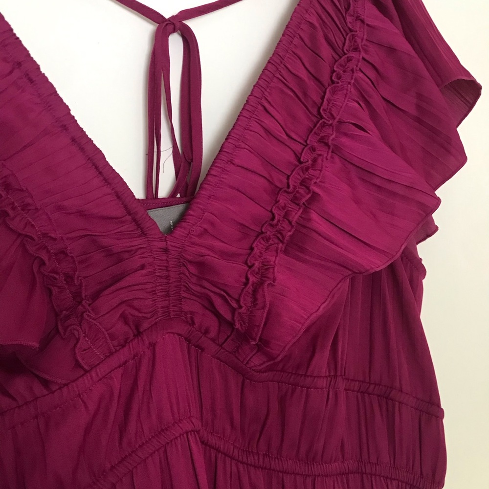 Anthropologie satin midi dress size XL ruffle sleeves